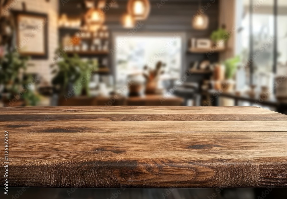 Empty wooden table in blurry cafe background. (9) Empty wooden table in blurry cafe background. (9)
