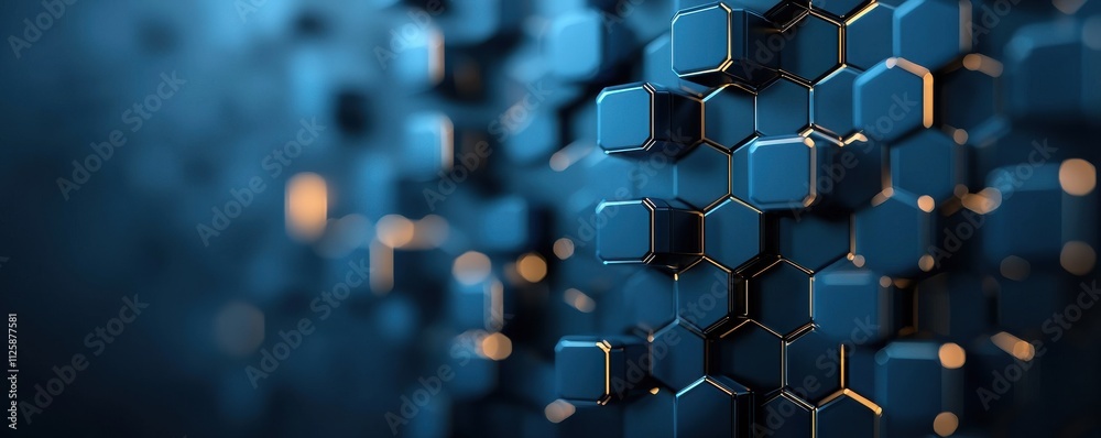 Obraz premium High-tech digital space dynamic blue hexagon network visualization