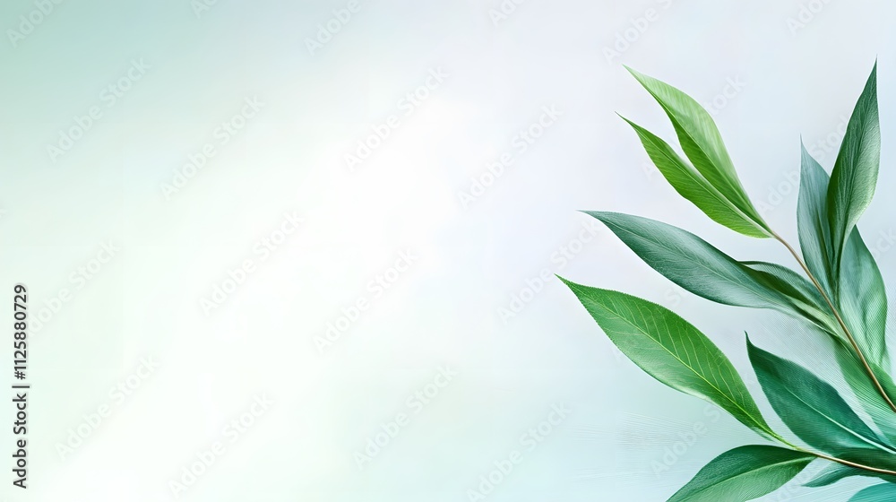 Fototapeta premium Nature-inspired green gradient background with leaves digital design calm environment aesthetic viewpoint clean concept