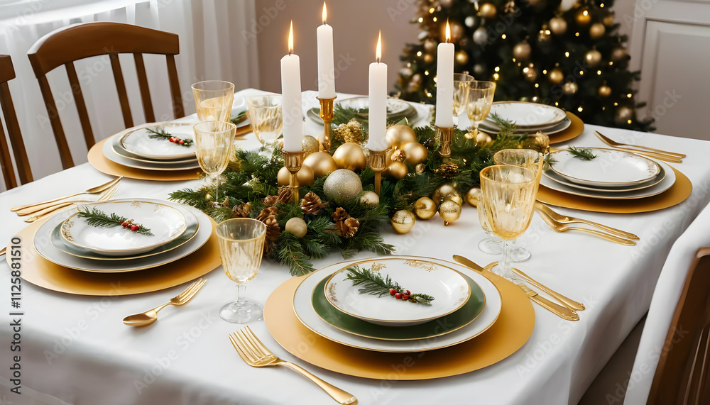 New Year eve 2024, Christmas food menu, holiday breakfast, lunch , dinner table place setting, festive background. A stunning and festive New Year's Eve dinner table set for 2024, showcasing full food New Year eve 2024, Christmas food menu, holiday breakfast, lunch , dinner table place setting, festive background. A stunning and festive New Year's Eve dinner table set for 2024, showcasing full food