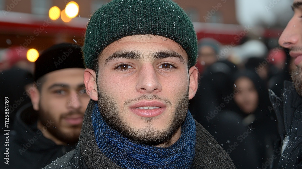 Young Muslim Man Winter Portrait Close up Snow Outdoors Religious Faith Ethnicity C Young Muslim Man Winter Portrait Close up Snow Outdoors Religious Faith Ethnicity C