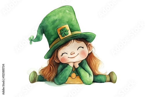 Leprechaun costume painting of a happy child for saint patrick's day in watercolor