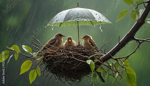 a baby bird nest with two baby birds in it.
