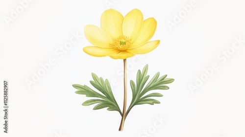 Wallpaper Mural A vibrant yellow flower with green leaves, beautifully illustrated on a white background, symbolizing nature and freshness. Torontodigital.ca