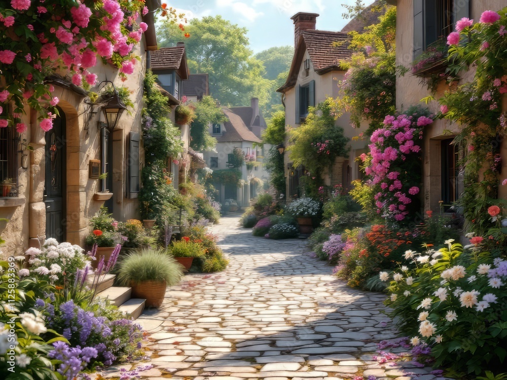 Obraz premium Bouchemaine Village: AI macro art, meticulously detailed.