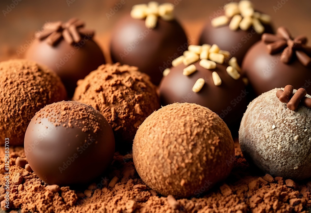 Cocoa Truffles, French Chocolate Confectionery, Dessert Food Photography, Dessert Menu Style Photo Image Cocoa Truffles, French Chocolate Confectionery, Dessert Food Photography, Dessert Menu Style Photo Image