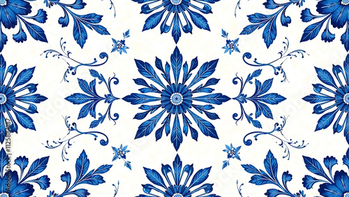 Delft blue dutch seamless pattern Floral blue seamless pattern Vintage dutch tile decor