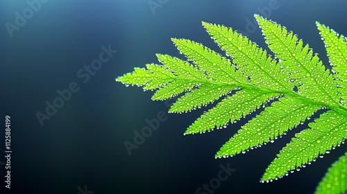 Vibrant Dew Covered Fern Leaf Lush Greenery Nature Macro Photography