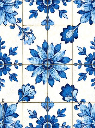 Delft blue dutch seamless pattern Floral blue seamless pattern Vintage dutch tile decor