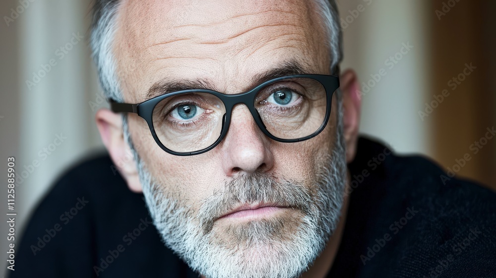 Mature Man Serious Face Portrait Glasses Grey Hair Close Up Mature Man Serious Face Portrait Glasses Grey Hair Close Up