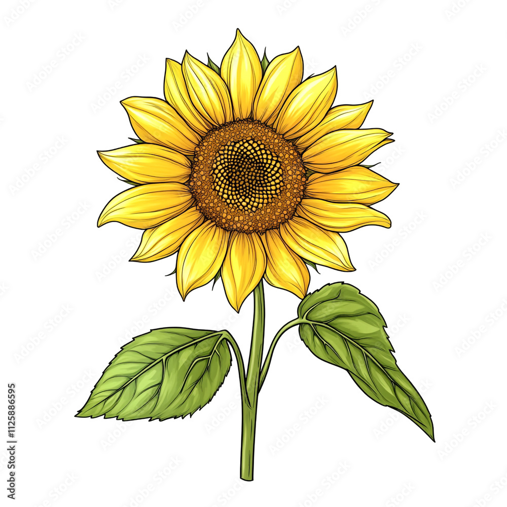 Naklejka premium Vibrant Sunflower Illustration: A Detailed Botanical Artwork