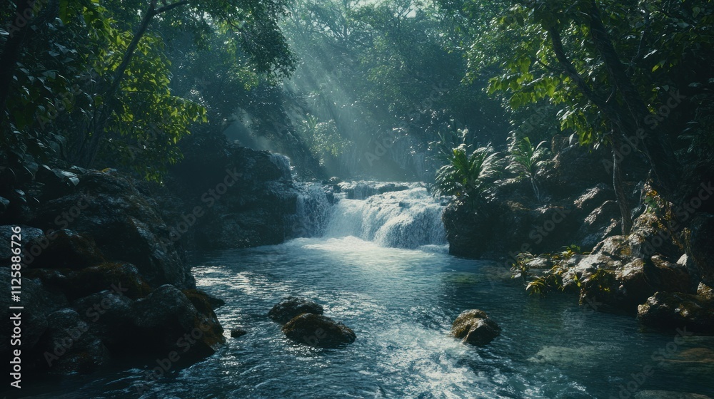 Serene Jungle Waterfall: A Tropical Paradise Serene Jungle Waterfall: A Tropical Paradise