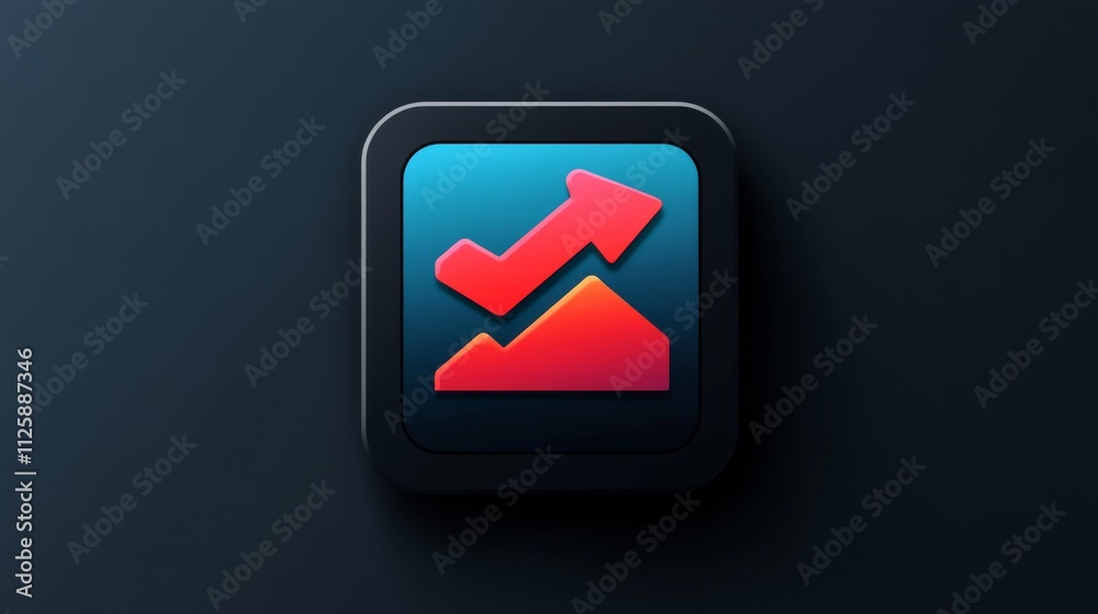 Red upward graph icon with a modern glossy design on a blue background Red upward graph icon with a modern glossy design on a blue background