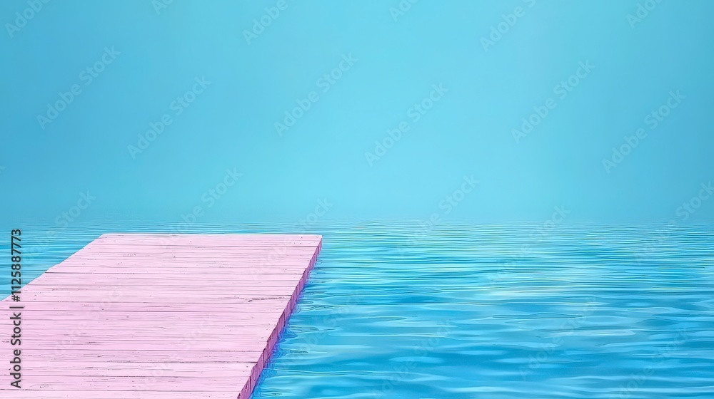 Obraz premium Serene Pink Wooden Dock on Calm Ocean Water at Sunset