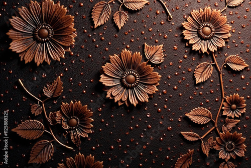 Seamless tooled embossed leather texture repeat with flower and leaf elements