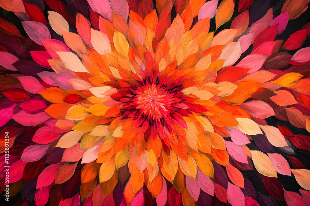 Bold abstract sunburst pattern of zinnia petals, a fiery mix of orange, pink, and red tones on a dark backdrop, high definition background, mock up wallpaper Bold abstract sunburst pattern of zinnia petals, a fiery mix of orange, pink, and red tones on a dark backdrop, high definition background, mock up wallpaper