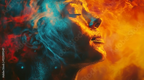 Abstract art portrait of a woman's face, with colorful patterns and shapes