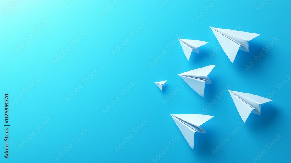 Abstract paper planes flying against a blue background Abstract paper planes flying against a blue background