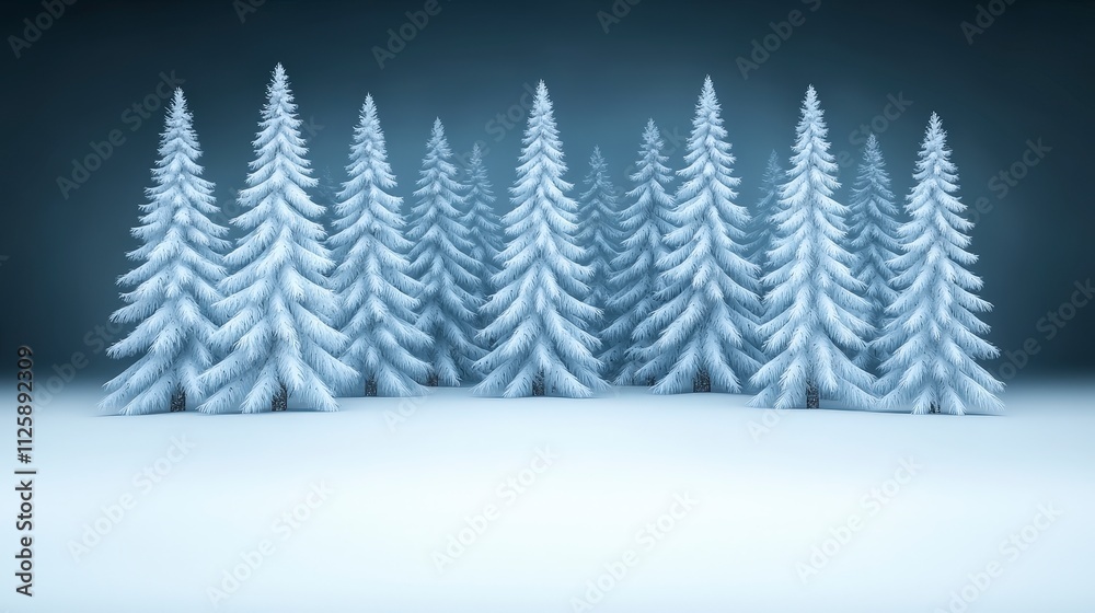 Fototapeta premium Serene Winter Wonderland Snow Covered Pine Trees Snowy Landscape Christmas Background