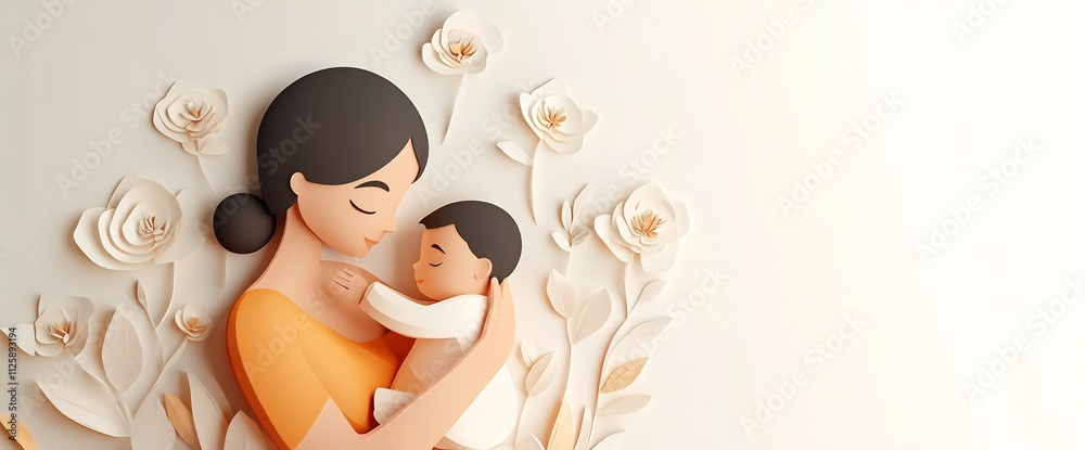 Loving Mother and Baby in Papercraft Style for Mother's Day Loving Mother and Baby in Papercraft Style for Mother's Day