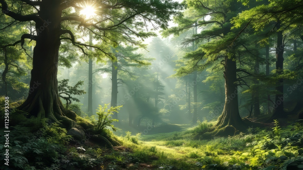 Elegant pines frame the architectural forest edge. Elegant pines frame the architectural forest edge.