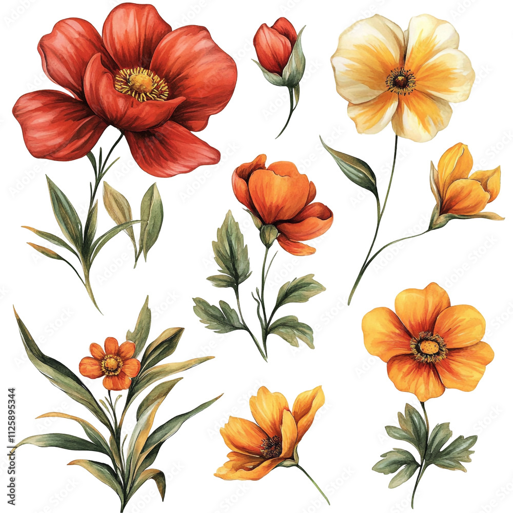 Autumnal Floral Arrangement: A Collection of Vibrant Poppies and Daisies Autumnal Floral Arrangement: A Collection of Vibrant Poppies and Daisies