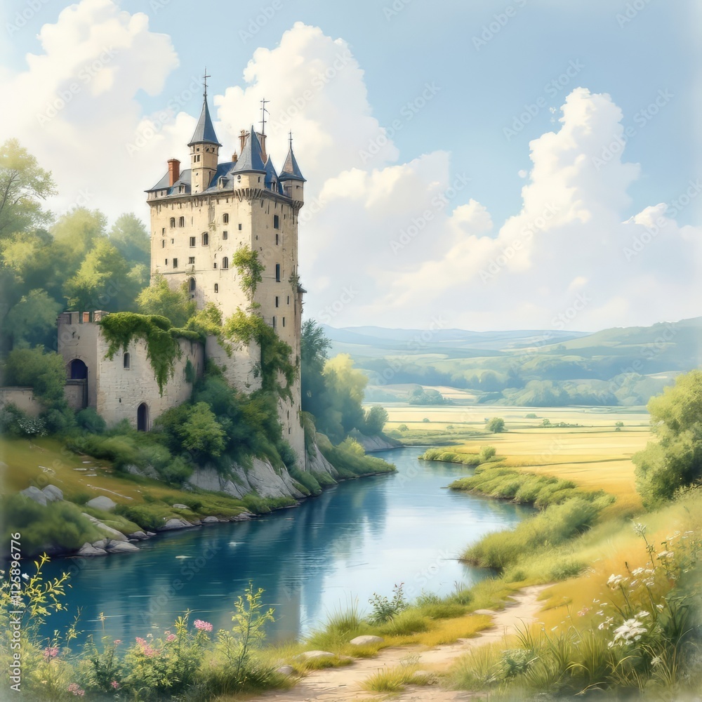 France's Saint Beat castle, by the Garonne, in AI-created medieval style. France's Saint Beat castle, by the Garonne, in AI-created medieval style.