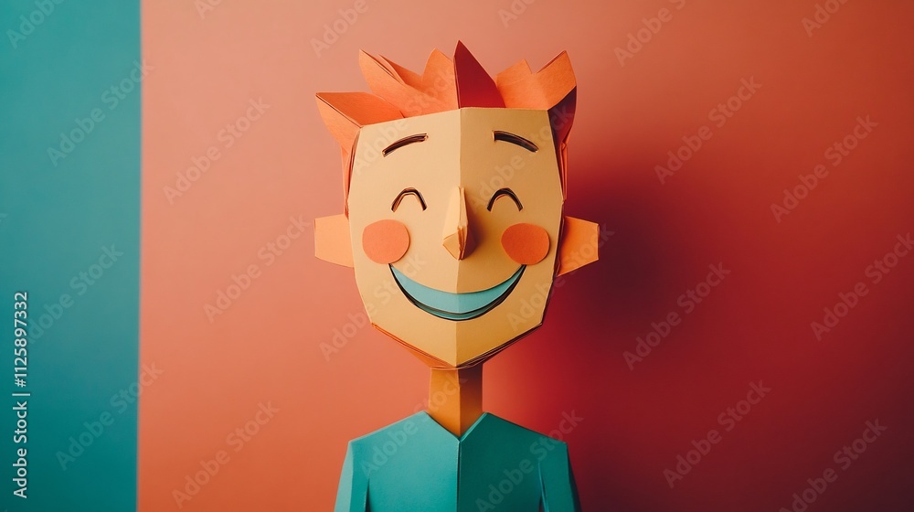 Cheerful Papercraft Character with Vibrant Colors and Playful Expression Cheerful Papercraft Character with Vibrant Colors and Playful Expression