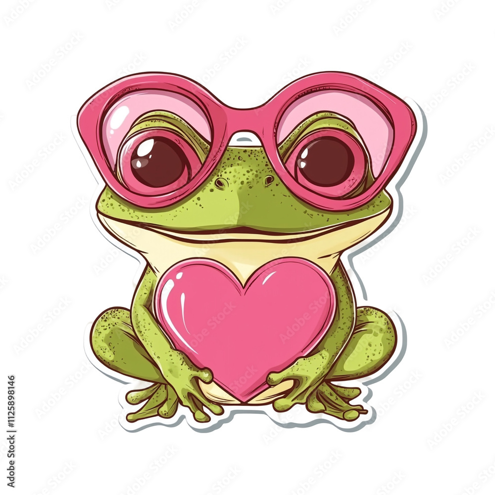Fototapeta premium Adorable Frog with Heart and Glasses: A Cute Valentine's Day Illustration
