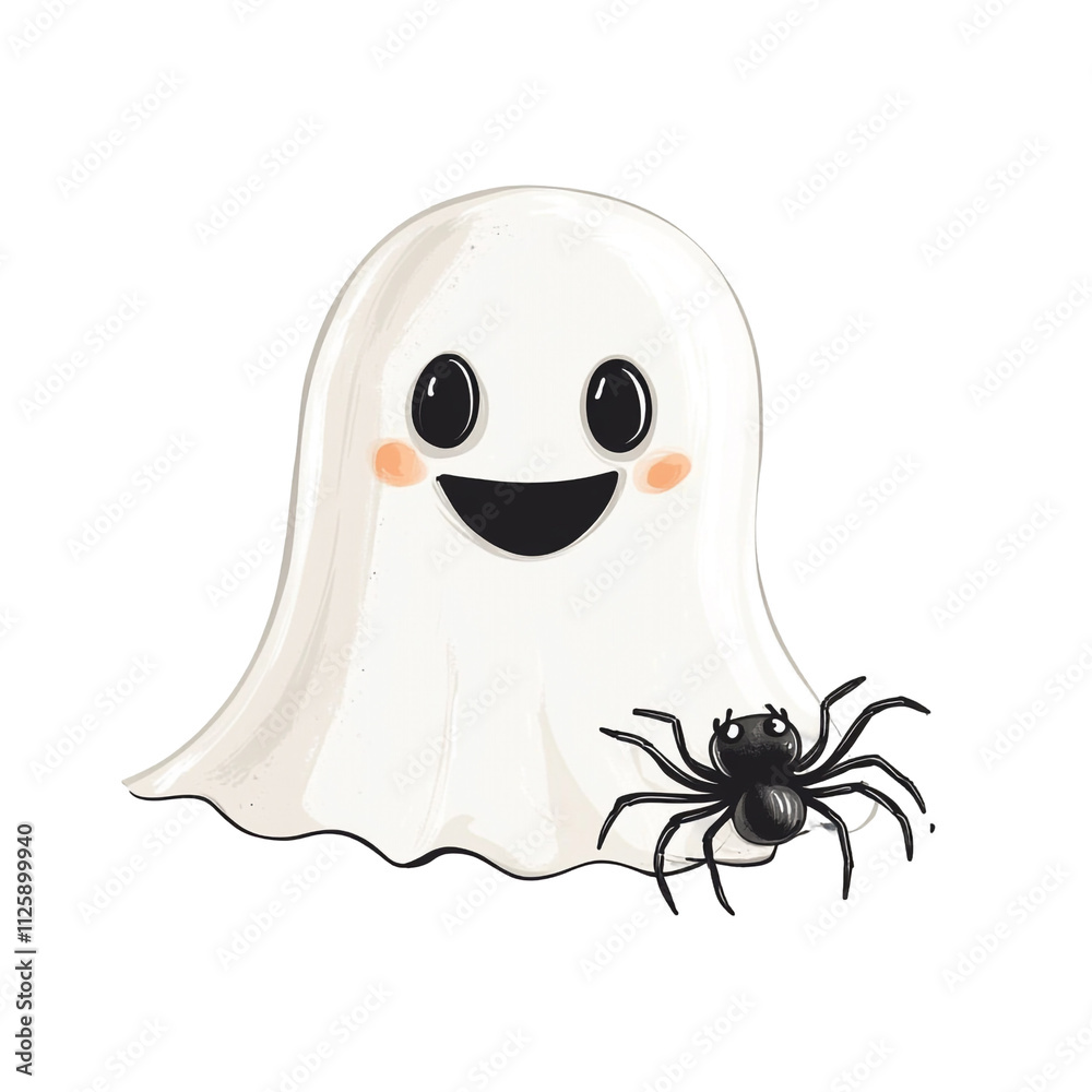 Fototapeta premium Adorable Halloween Ghost and Spider Illustration