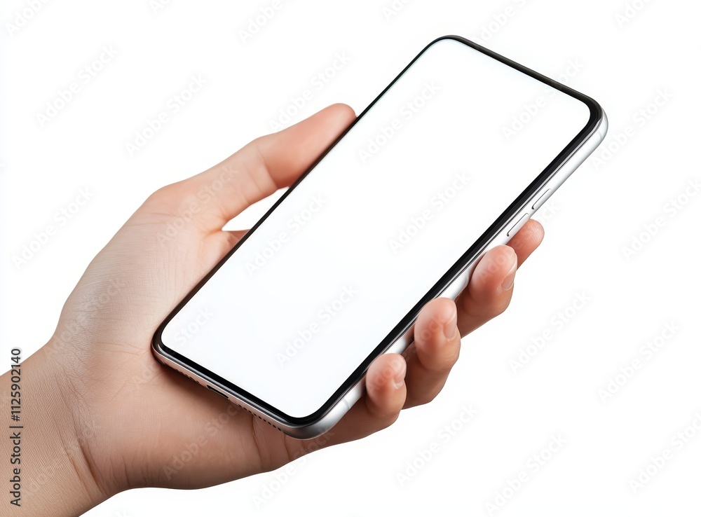 Hand holding smartphone with blank screen isolated on white. Hand holding smartphone with blank screen isolated on white.