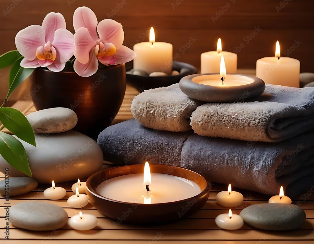 spa still life with candles and orchid spa still life with candles and orchid
