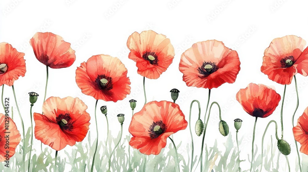 Obraz premium Watercolor Poppy Field