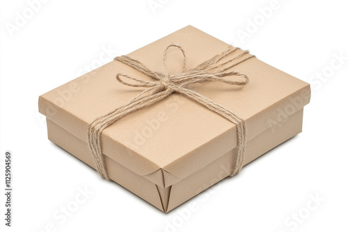 A gift box wrapped in eco-friendly kraft paper on a white background. (Generative AI)