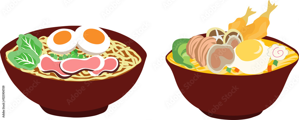 Delicious Japanese ramen noodle soup bowl with eggs, pork, vegetable. Noodle business food design concept background Delicious Japanese ramen noodle soup bowl with eggs, pork, vegetable. Noodle business food design concept background