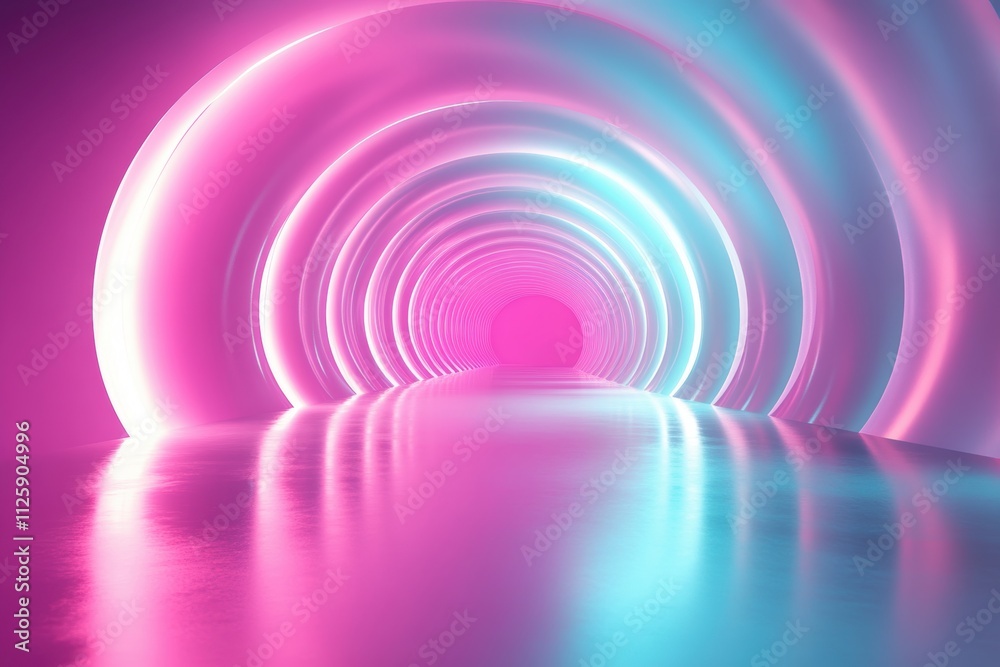 A vibrant, illuminated tunnel with pink and blue hues, reflecting light. A vibrant, illuminated tunnel with pink and blue hues, reflecting light.