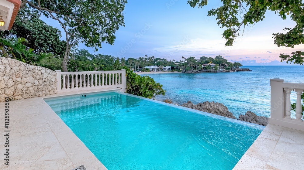 Fototapeta premium Luxury Infinity Pool Ocean View Sunset Tropical Paradise Vacation