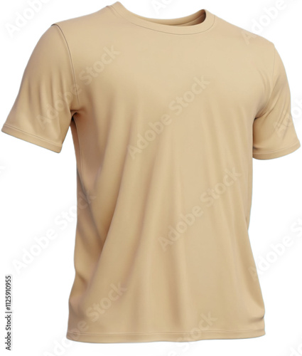 A plain beige t-shirt displayed on a transparent background. The simple and minimalistic design makes it suitable for casual wear or as a blank template for custom prints.