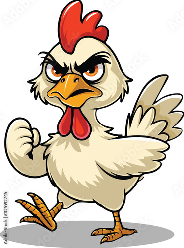 Funny chicken with a grumpy face vector cartoon illustration