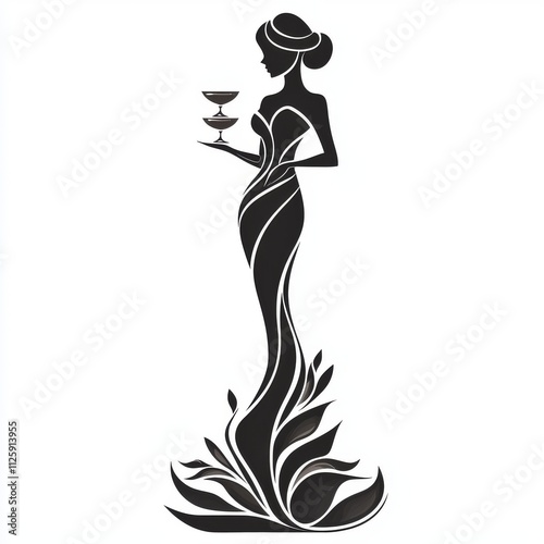 Elegant Woman Silhouette with Champagne Flutes