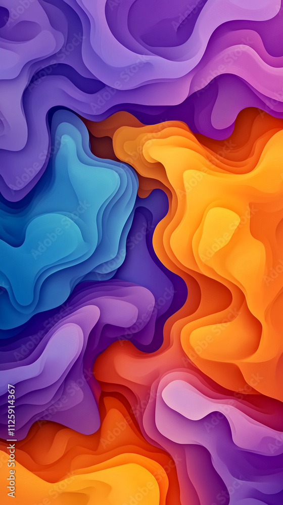 A colorful abstract painting with a purple and orange swirl. The painting is full of vibrant colors and has a dynamic, energetic feel to it. The different shades of purple A colorful abstract painting with a purple and orange swirl. The painting is full of vibrant colors and has a dynamic, energetic feel to it. The different shades of purple