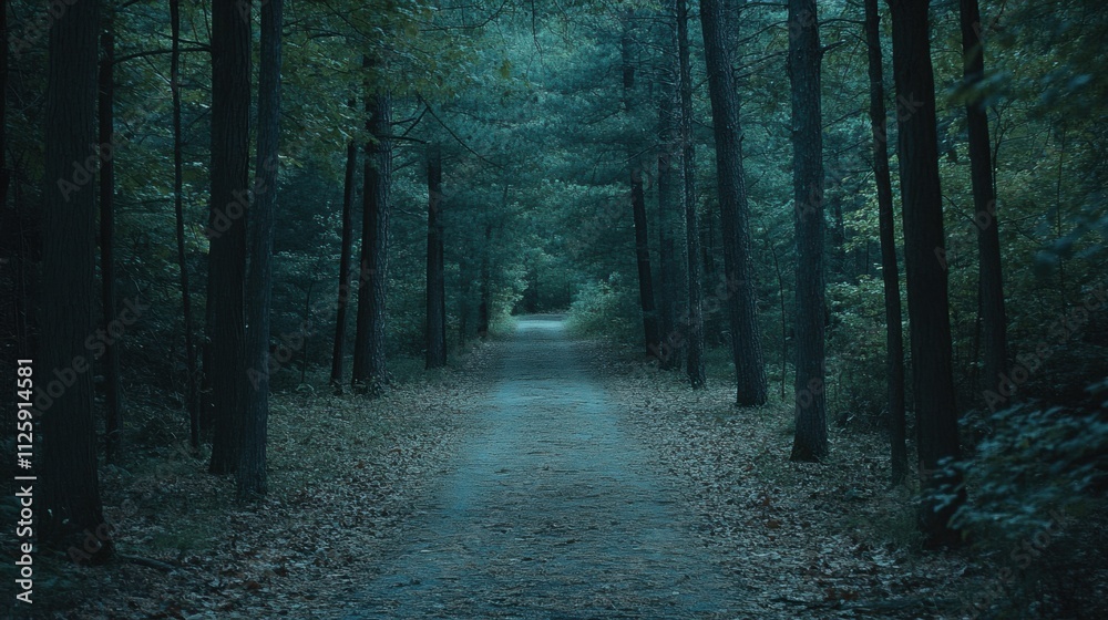 A tranquil pathway winds through a dense forest, inviting exploration and providing a perfect blank space for adding custom text. Generative AI A tranquil pathway winds through a dense forest, inviting exploration and providing a perfect blank space for adding custom text. Generative AI