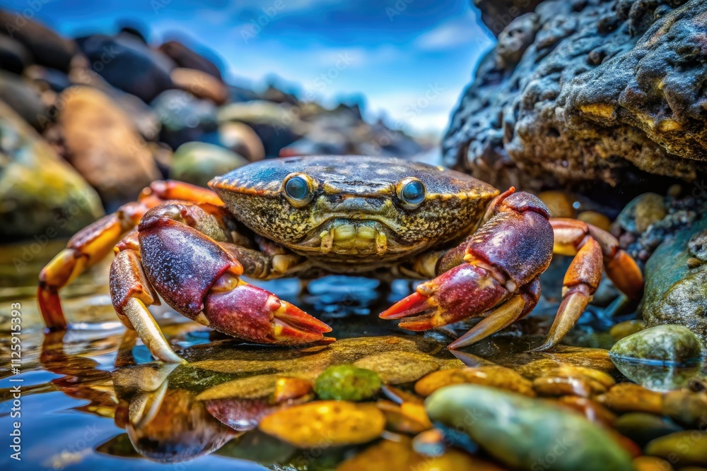 Maine Coast Tide Pool Jonah Crab Closeup Photography - Rocky Intertidal Zone Wildlife Maine Coast Tide Pool Jonah Crab Closeup Photography - Rocky Intertidal Zone Wildlife