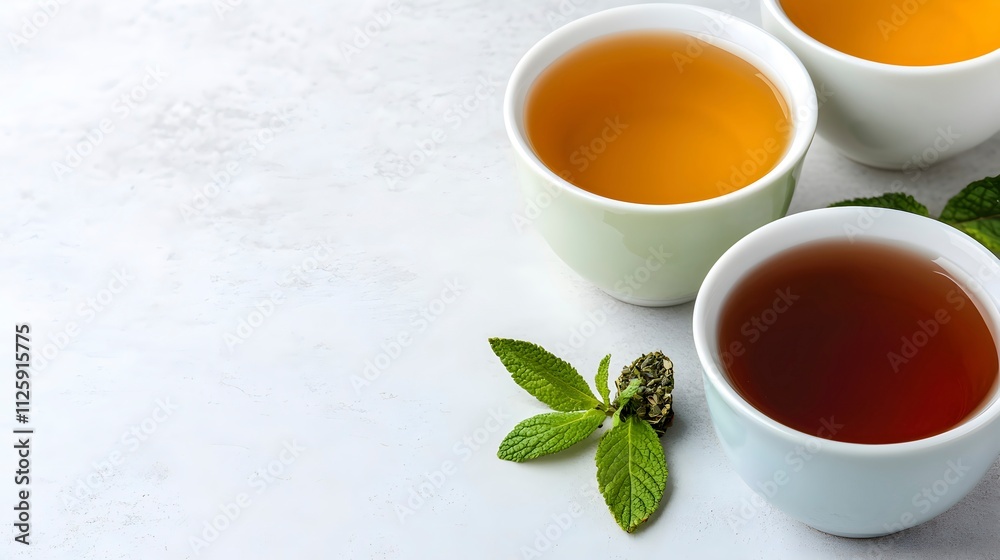 Fresh Herbal Tea in Elegant Bowls Fresh Herbal Tea in Elegant Bowls