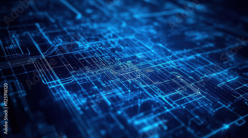 Futuristic digital binary code pattern design on a blue abstract background