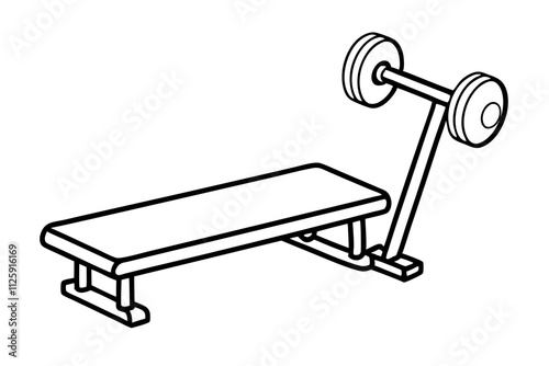 A gym bench with a weight bar line art illustration