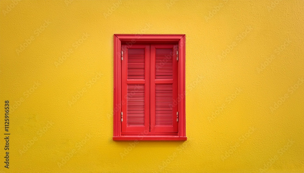 Red window on yellow wall.Generated image Red window on yellow wall.Generated image
