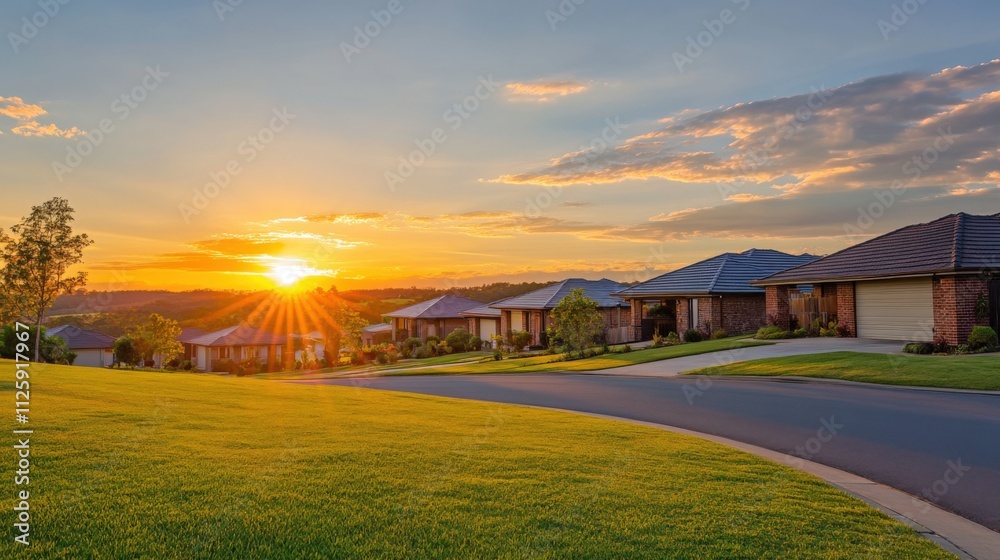 Obraz premium beautiful sunset over suburban homes