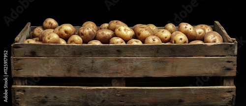 fresh organic potatoes in a wooden crate photo