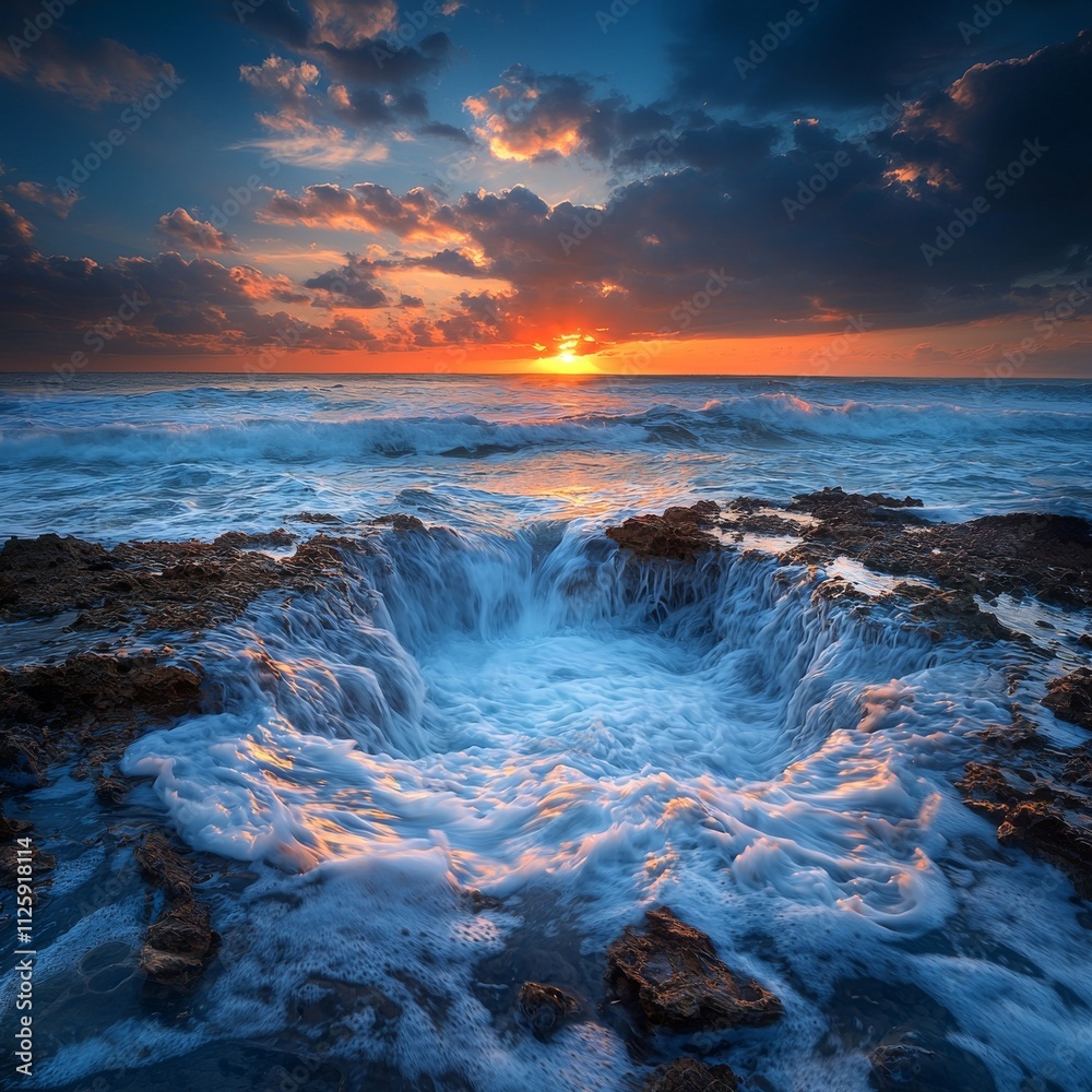 Fototapeta premium Ocean Sunset at Coastal Rock Formation